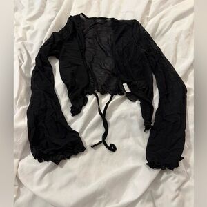 SHEIN sheer cropped shrug with tie front and flutter sleeves